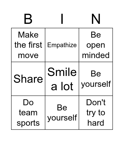 How to Make New Friends Bingo Card