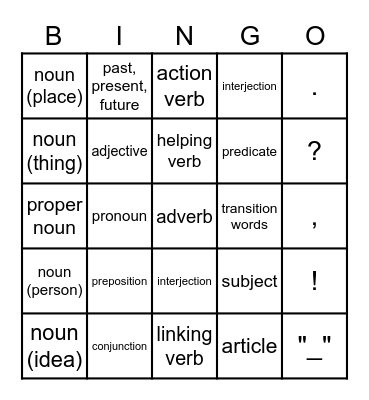 ELA Bingo Card