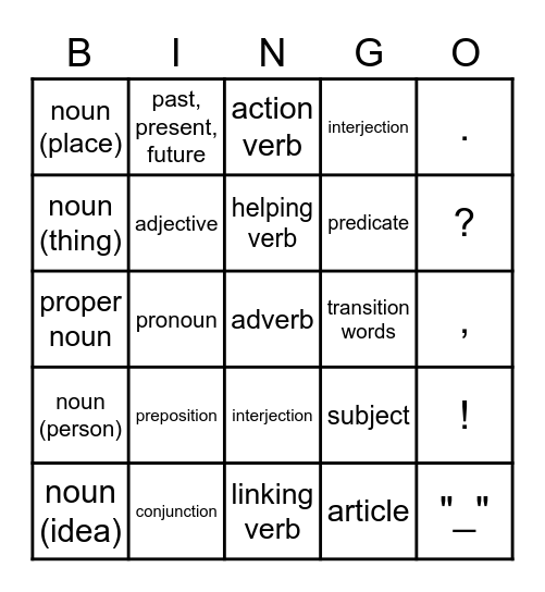 ELA Bingo Card