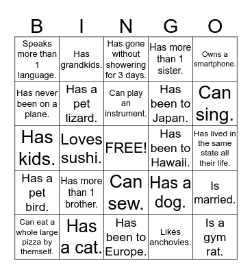 Bingo Icebreaker Bingo Card