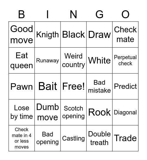 Chess Bingo Card