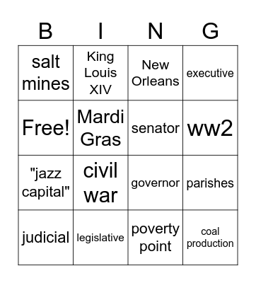 Louisiana Bingo Card