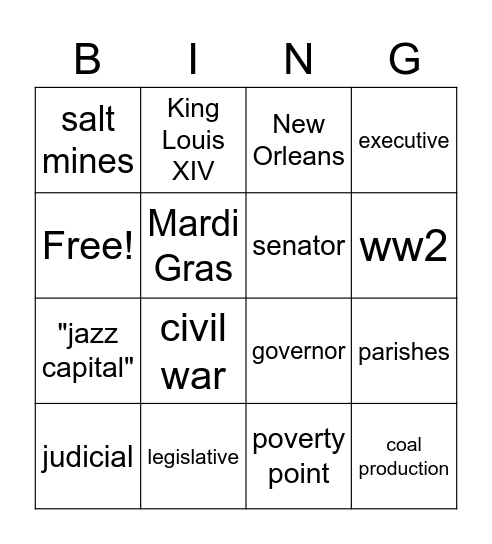 Louisiana Bingo Card