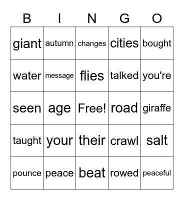 3rd Unit 4 Spelling Words Bingo Card