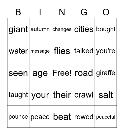 3rd Unit 4 Spelling Words Bingo Card