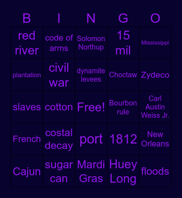Louisiana history Bingo Card