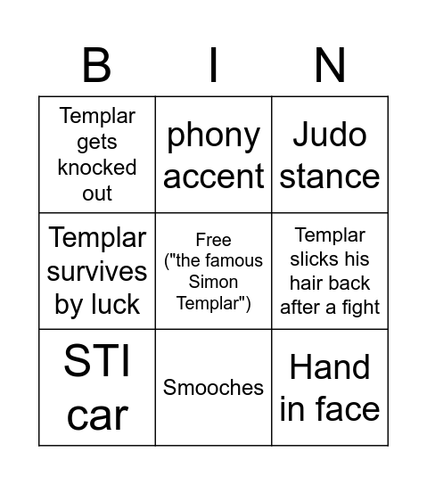 "The Saint" Bingo Card