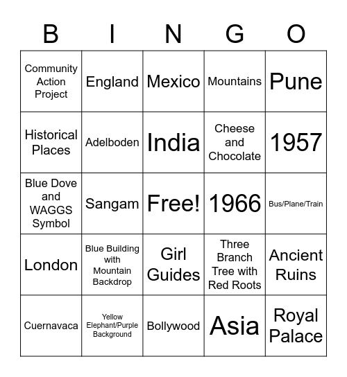 World Centeres Bingo Card