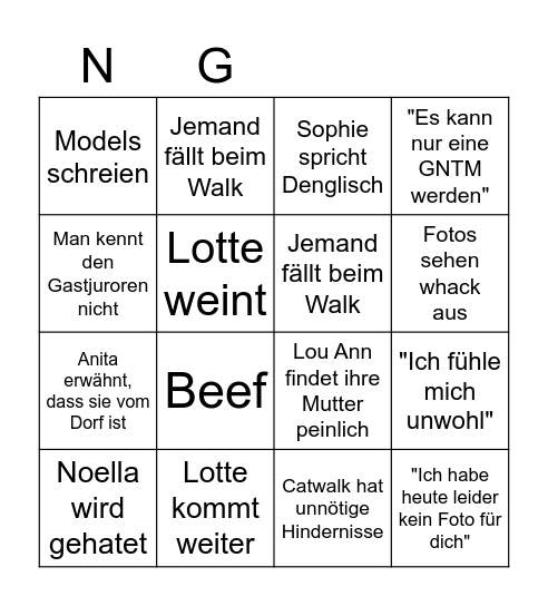 GNTM BINGO Card