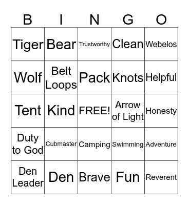 Pack 160 Recruitment Night Bingo Card
