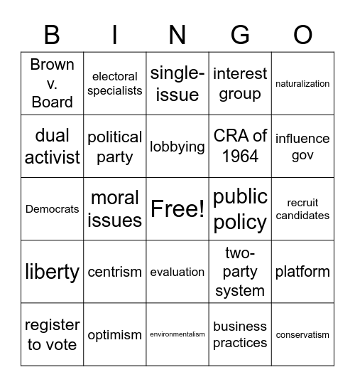 Gov 7-8 Review Bingo Card