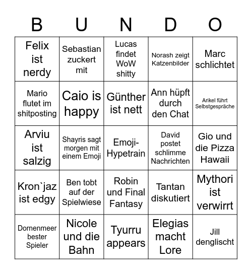 Kriegerbund-Bingo Card