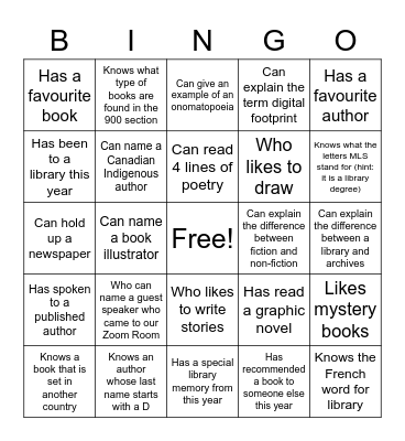 Library Bingo Card