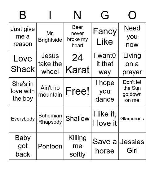 Karaoke Favorites Bingo Card