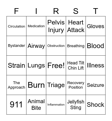 FIRST AID BINGO Card