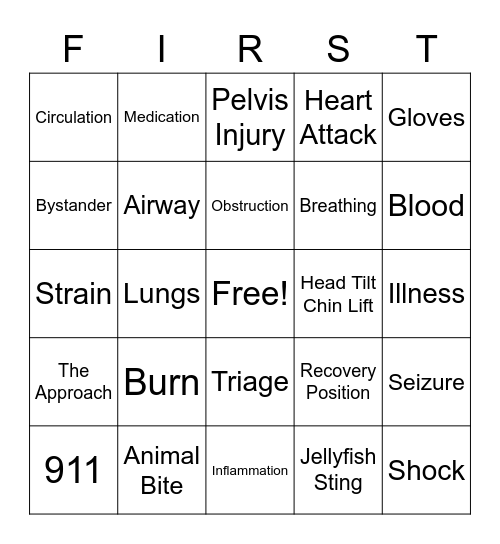 FIRST AID BINGO Card