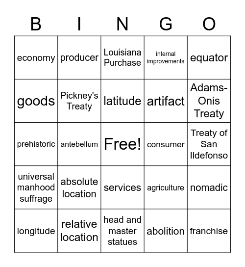 Social Studies Bingo Card