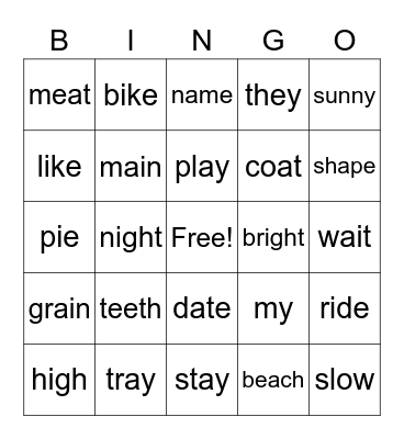 Long Vowel Words Bingo Card