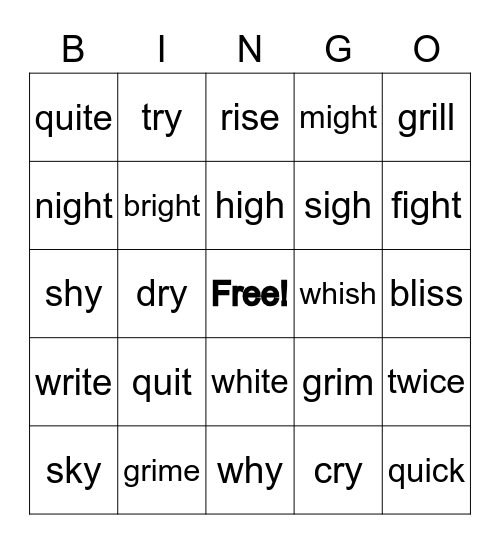 Short i and Long i Bingo Card