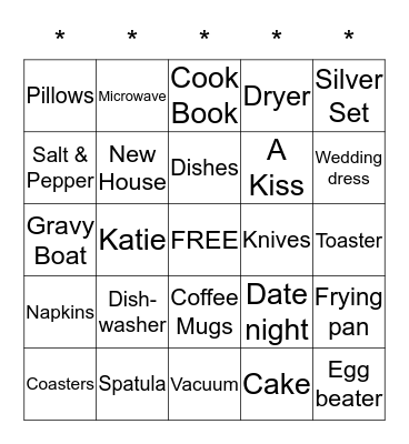 Katie's Bridal Shower September 12, 2015 Bingo Card
