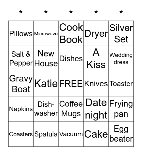 Katie's Bridal Shower September 12, 2015 Bingo Card