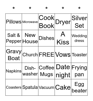 Katie's Bridal Shower September 12, 2015 Bingo Card