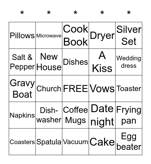 Katie's Bridal Shower September 12, 2015 Bingo Card