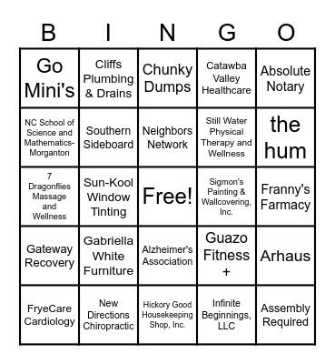 New Chamber Partner Bingo! Bingo Card