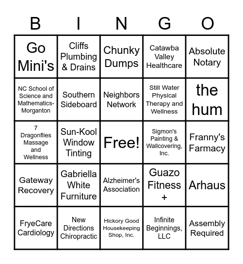 New Chamber Partner Bingo! Bingo Card