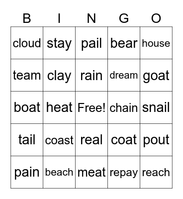 VOWEL TEAM Bingo Card