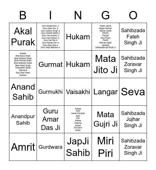 Vaisakhi Bingo Card