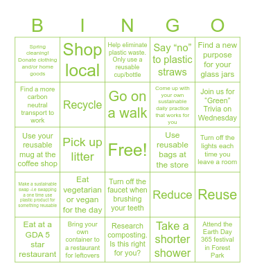 Earth Week Bingo! Bingo Card