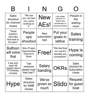 Peanut Gallery Bingo Card