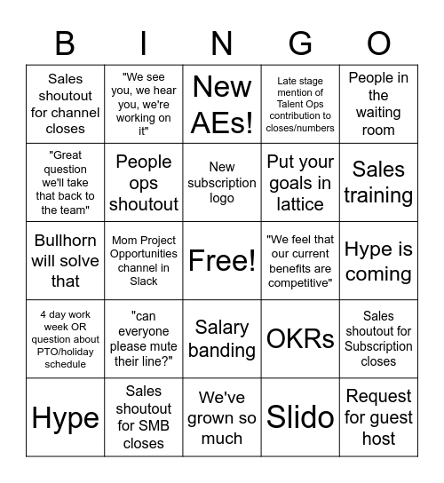 Peanut Gallery Bingo Card