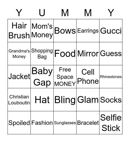 YUMMY'S SHOPPING SPREE Bingo Card