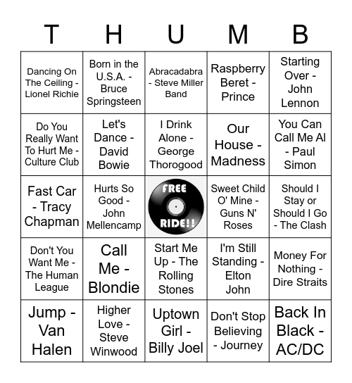 MOST EXCELLENT 80's Bingo Card