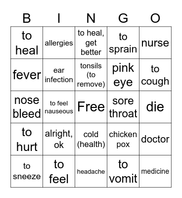 ASL Health Bingo Card