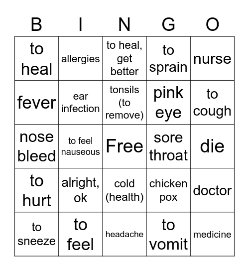 ASL Health Bingo Card