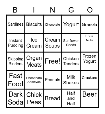 Say NO Bingo Card