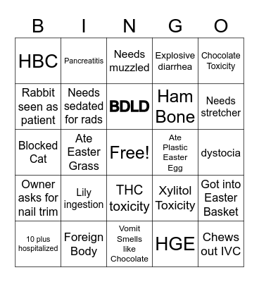 Veterinary Easter Bingo Card