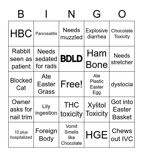 Veterinary Easter Bingo Card