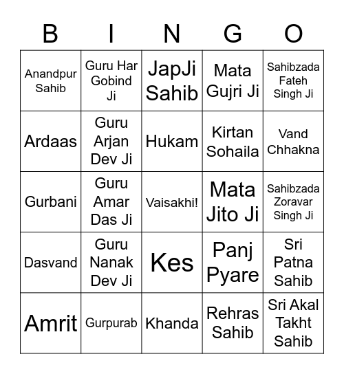 VAISAKHI Bingo Card