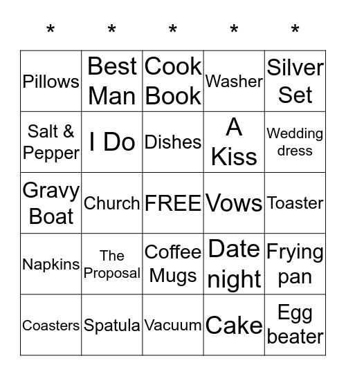 Katie's Bridal Shower September 12, 2015 Bingo Card