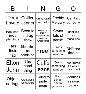 Gay Bingo Card