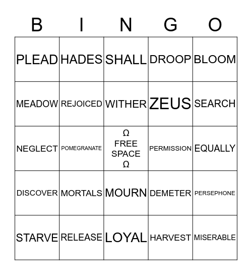 "Seasons of the Year" Vocabulary Bingo Card