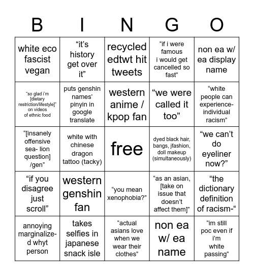 I fucking hate you bingo Card