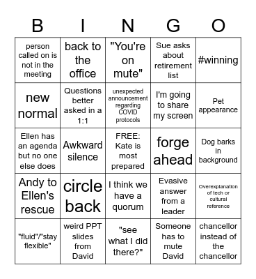 Staff meeting or comms council...who knows? Bingo Card
