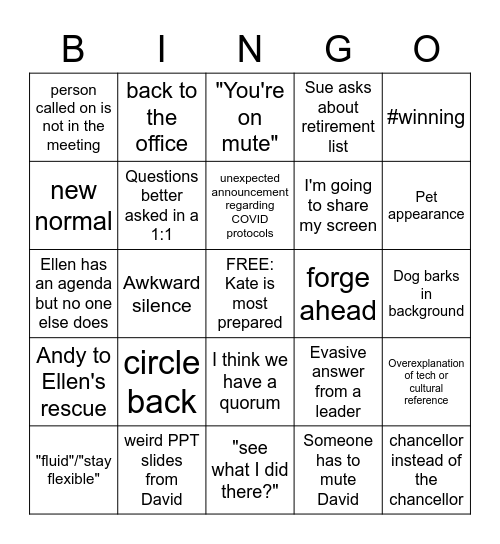Staff meeting or comms council...who knows? Bingo Card
