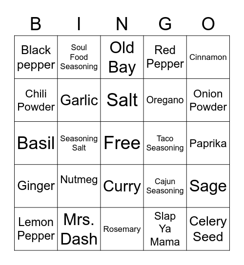 Spices Bingo Card