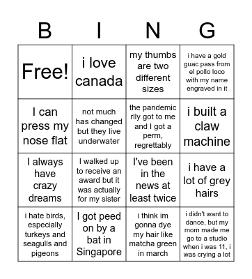 [M] Core Fun Facts! Bingo Card